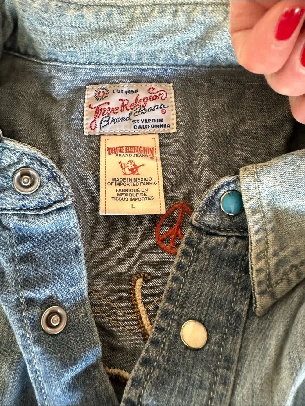True Religion Rolling Bones Denim Pearl Snap Shirt